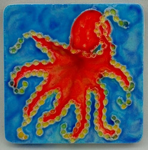 Tile Craft Octopus Ceramic Art Tile Refrigerator Magnet 2.375" x 2.375"