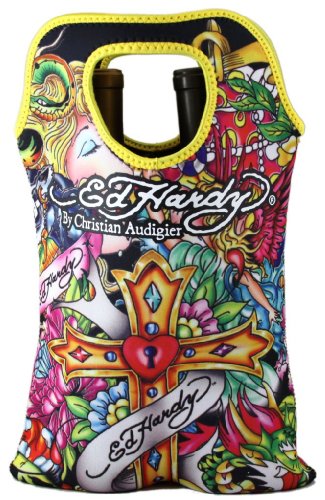 Ed Hardy Neoprene Double Wine Beverage Tote Logo