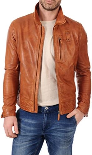 Sara Leather Men's New Genuine Lambskin Leather Bomber Motercycle Jacket