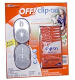 OFF!® Clip-OnTM Mosquito Repellent includes: "NEW DESIGN" 2 Repellant Fan Units, 6 Refills; 4 AAA Batteries Included. Personal mosquito protection you dont spray on!