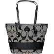 Coach 17433BW Signature Stripe Shopper Bag Tote Black and White