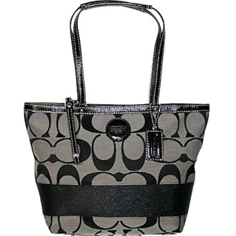 Coach 17433BW Signature Stripe Shopper Bag Tote Black and White
