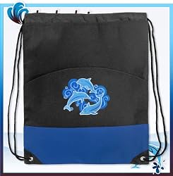 DOLPHINS Drawstring Bag Backpack Royal Dolphin Draw String Back Pack - For Boys Girls Students or Adults