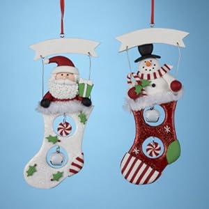 #!Cheap Club Pack of 12 Snow Dudes Santa and Snowman in Stockings Christmas Ornaments