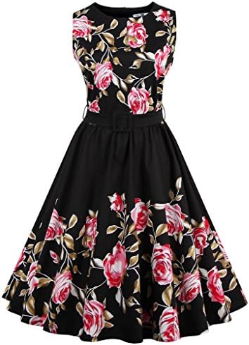 FavorGrace Hepburn Wind 50s Retro Capshoulder Vintage Party Swing Dress Black XXL