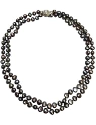 Black 2 Strand 17" Freshwater Pearl Necklace with Sterling Silver Clasp