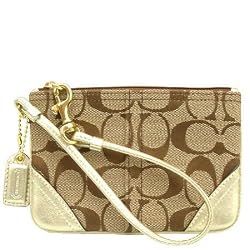 Coach Hamptons Signature Wristlet Wallet Bag 6F08 Khaki White