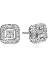 Sterling Silver Diamond Square Shape Stud Earrings (1/10 cttw, I-J Color, I2-I3 Clarity)