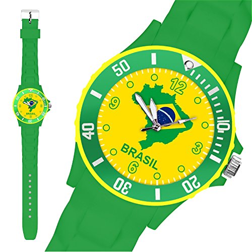Taffstyle® Fanartikel Silikon Armbanduhr Gummi Trend Watch Quarz Fan Uhr mit Fussball Weltmeisterschaft 2014 WM & EM Länder Flaggen Style – Brazil / Brasilien