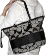 Women's Signature Stripe Black White Medium Size Handbag