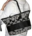 Coach Medium Black & White Signature Stripe Tote Bag - 13548