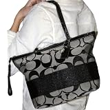 Women's Signature Stripe Black White Medium Size Handbag