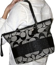 Women's Signature Stripe Black White Medium Size Handbag