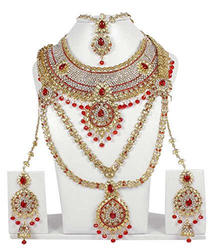 Ethnic Traditional Bollywood Fashion Gold Tone Indian Bridal Necklace Earrings Set Partywear Jewelry