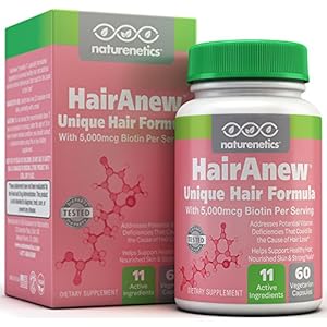HairAnew (Unique Hair Growth Vitamins with Biotin) - Tested - For Hair, Skin & Nails - Women & Men - Addresses Vitamin Deficiencies That Could Be The Cause of Hair Loss / Lack of Regrowth * 60 VCaps