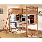 Solid Hardwood Warm Brown Finish Workstation Bunk Bed