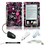 Crystal Case Pink Flower Ultimate Design Slim Premium Durable Hard Case Edition For Barnes and Noble Nook E-Reader + Includes a 4-Inch eBigvalue Determination Hand Strap + Includes a Ultimate Travel 3 in 1 USB Charger Combo Kit: Home USB Charger + Car USB Charger + USB Data Sync and Charge Cable