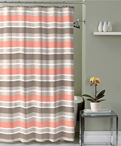 Mapleton Collection Luxury Shower Curtain with Roller Hooks 13 Piece Set (Wendy - Coral)