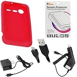 GTMax Red Soft Rubber Silicone Skin Protector Cover Case + Clear LCD Screen ....
