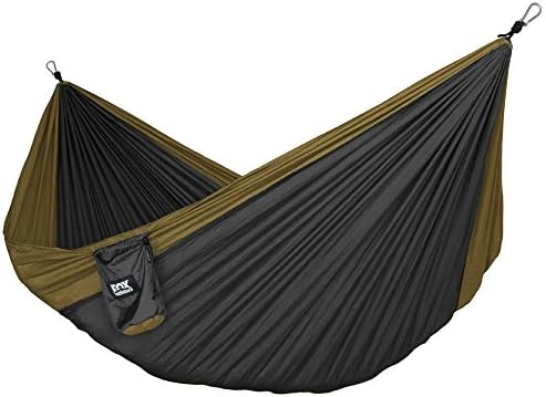 Fox Outfitters Neolite Single Hammock - Lightweight Indoor and Outdoor Nylon Parachute Hammocks for Camping, Backpacking & Travel. Tree Ropes & Carabiners Included
