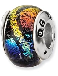 Sterling Silver Rainbow Dichroic Glass Charm Bead Fits Pandora Chamilia Biagi Bracelet