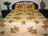 3pc Almond Bedspread Village Elephant Print Bedsheet Throw Tapestry King Si ....