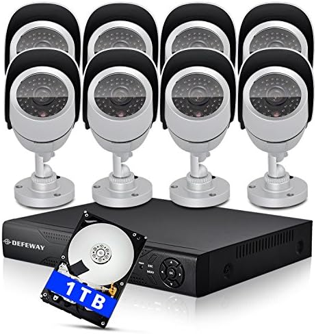 DEFEWAY Security System with 8 Ch 960H DVR/NVR/HVR 3 in 1 Hybrid DVR HDMI QR-Code eCloud DVR(1TB HDD) + 8 Pcs 800TVL Waterproof Outdoor Indoor 42 IR-LEDs 100ft Night Owl IR-CUT IP66 Security Camera