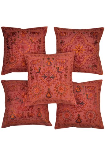 Imagen principal de Cushion Covers Hecho a mano con tamaño de bordado de trabajo de 16 x 16 pulgadas Juego de 5 piezas