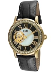 Womens Mechanical Skeleton Watch Hand Wind Up Black Dial Black Leather Strap