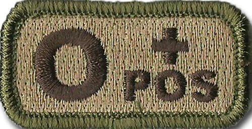 HANART Tactical Blood Type Velcro Patch "Type O Positive" 1"x2" - Multitan