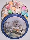 Gourmet Food : Scott's Cakes Assorted Nougat Salt Water Taffy in a Mini Homestead Tin