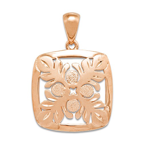 Hawaiian Breadfruit Quilt Pendant in 14K Rose Gold