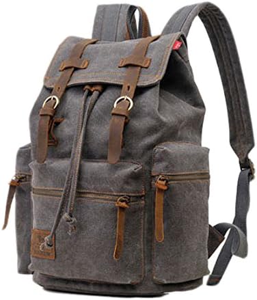 Brilliant Shop Teenager Girls Boys Casual Daypack Canvas Leather Travel Hiking Backpacks Campus School College Bookbag Shoulder Bag Tablet Backpack --Gray