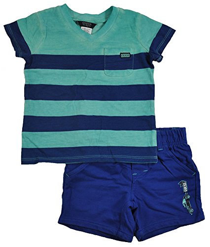 Guess Infant Boys S/S Striped Aqua Shirt 2pc Blue Short Set