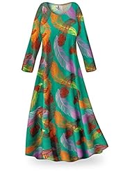Plus Size Petite A-line Long Sleeves Polyester/Spandex Stretchy Feathers Maxi Dress 