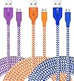 USB Charger Cable, OKRAY 3 Pack 10ft 3M Durable Braided Nylon Tangle-Free Micro USB 2.0 Charge Cable Sync Charging Cord for Android, Samsung, HTC, Nexus, Sony, Nokia and More (Blue Orange Purple)