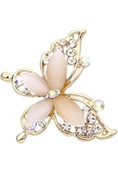 JQUEEN Classic Multilayer 3D Butterfly Gold Plated Marquise Opal Crystal Rhinestone Brooch Pin Jewelry