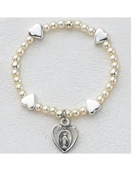 Sterling Silver Baby Heart Stretch Bracelet Pendant Jewelry Religious Catholic Charms