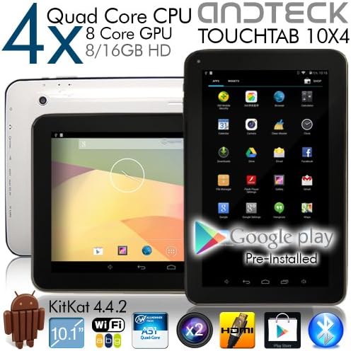 TouchTab 10.1 in Quad Core 16GB 4.4.2 KitKat Google Android Tablet PC, Wifi, HDMI, Bluetooth [2014] (White 10.1-inch)
