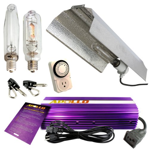 1000W Watt Apollo HPS MH Dimmable Digital E-Ballast + Gull Wing 8 Panel Reflector w/ 1 HPS & 1 MH Bulb and Accessories Hydroponic Grow Light Kit
