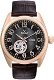 Bulova #97A104 Men's Leather Strap Partial Skeleton Display Mechanical Automatic Watch