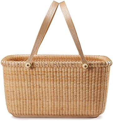 Christmas Gift Hand Woven Natual Color Rattan Storage Basket,Display Decorative Basket with Handle for Picnic and Shopping Large