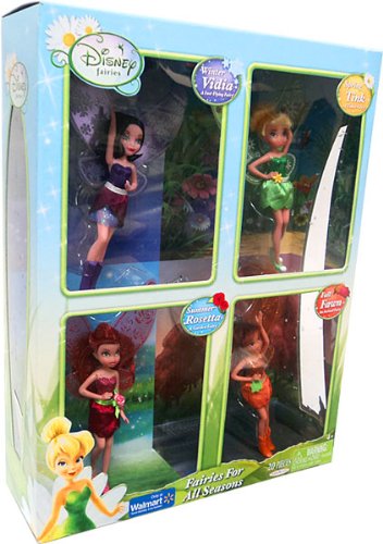 Disney Fairies Exclusive Fairies For All Seasons Action Figure Doll 4Pack Winter Vidia, Spring Tink, Summer Rosetta Fall Fawn