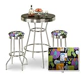 Chrome Bar Table & 2 Chrome Finish Elvis Presley Fabric Seat Barstools
