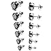 Besteel 2 Pairs Stainless Steel Mens Womens CZ Stud Earrings Pierced Earrings Black 20G 3-8mm (G:6 pairs)