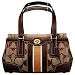 AUTHENTIC COACH HAMPTONS SIGNATURE EMBOSSED MEDIUM CARRYALL 11620 (Khaki/Mahogany)