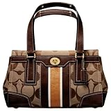 AUTHENTIC COACH HAMPTONS SIGNATURE EMBOSSED MEDIUM CARRYALL 11620 (Khaki/Mahogany)