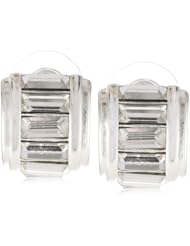 Anne Klein "Hylan" Silver-Tone Crystal Mini Baguette Hoop Earrings