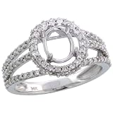 14k White Gold Semi-Mount Oval-shaped Diamond Ring, w/ 0.65 Carat Brilliant Cut Diamonds, 7/16 (11mm) wide