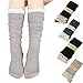 4 Pairs Women Girls Lace Trim Cotton Knit Footed Leg Boot Knee High Stocking